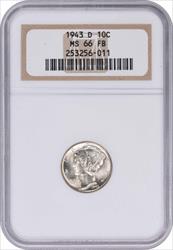 1943-D Mercury Silver Dime MS66FB NGC