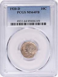 1920-D Mercury Silver Dime MS64FB PCGS