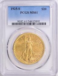 1925-S $20 St Gaudens MS61 PCGS