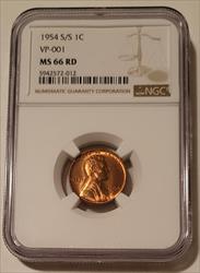 1954 S/S Lincoln Wheat Cent RPM VP-001 MS66 RED NGC