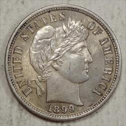 1899-S Barber Dime, Choice Almost Uncirculated