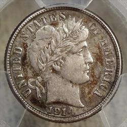 1914-S Barber Dime, Choice Almost Uncirculated, PCGS AU-58