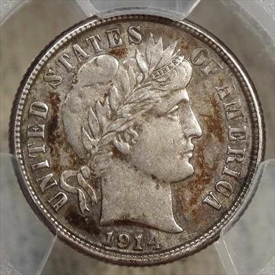 1914-S Barber Dime, Choice Almost Uncirculated, PCGS AU-58