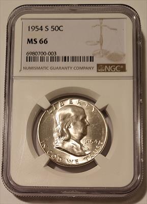 1954 S Franklin Half Dollar MS66 NGC