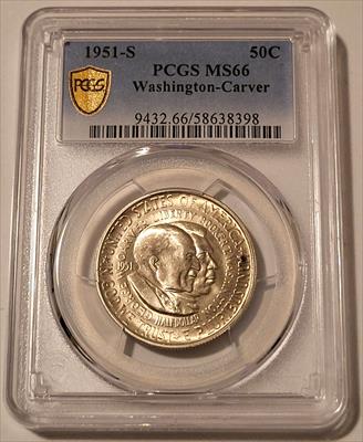 1951 S Washington Carver Commemorative Silver Half Dollar MS66 PCGS GSH Toning