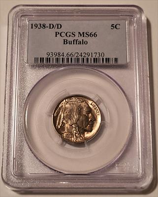 1938 D/D Buffalo Nickel MS66 PCGS Toning