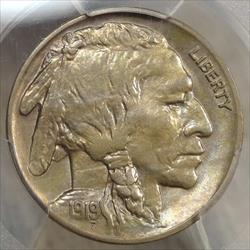 1919 Buffalo Nickel, Choice Almost Uncirculated PCGS AU-58, Nice Color
