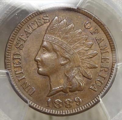 1889 Indian Cent, Choice Almost Uncirculated PCGS AU-58BN, Nice Color