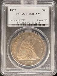 1873 Seated Liberty Dollar PR63CAM PCGS PQ
