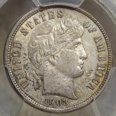 1903-O Barber Dime, Choice AU/Unc, PCGS AU-58, Scarcer