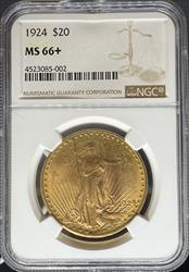 1924 $20 St Gaudens MS66+ NGC