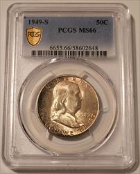 1949 S Franklin Half Dollar MS66 PCGS GSH Toned