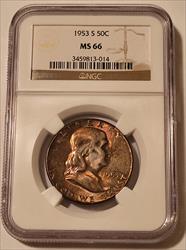1953 S Franklin Half Dollar MS66 NGC Toned