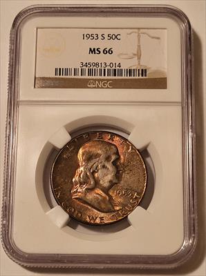 1953 S Franklin Half Dollar MS66 NGC Toned