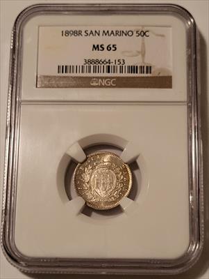 San Marino 1898 R Silver 50 Centesimi MS65 NGC Low Mintage