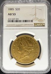 1885 $20 St Gaudens AU53 NGC