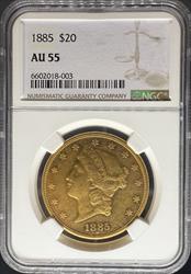 1885 $20 Liberty AU55 NGC