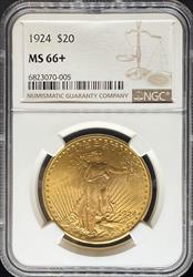 1924 $20 St Gaudens MS66+ NGC