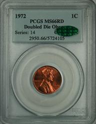 1972 DDO Lincoln Cent MS66RD PCGS CAC