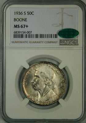1936-S 50C Boone MS67+ NGC CAC