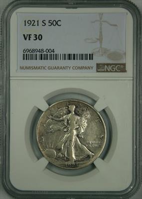 1921-S Walking Liberty Half Dollar VF30 NGC