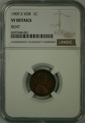 1909-S VDB Lincoln Cent VF Details NGC, Bent