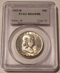 1953 D Franklin Half Dollar MS65 FBL PCGS Toning
