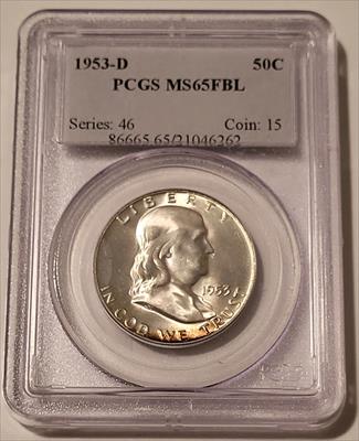1953 D Franklin Half Dollar MS65 FBL PCGS Toning