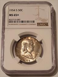 1954 S Franklin Half Dollar MS65+ NGC Toning