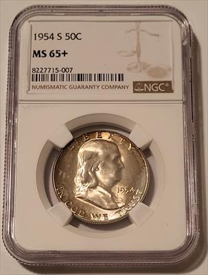 1954 S Franklin Half Dollar MS65+ NGC Toning