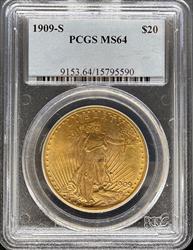 1909-S $20 St Gaudens MS64 PCGS