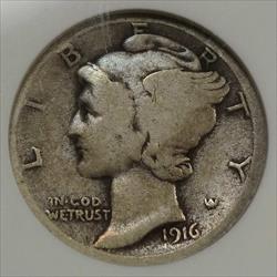 1916-D Mercury Dime, Key Date, Good+, Old ANACS Soapbox, PQ Coin for Grade