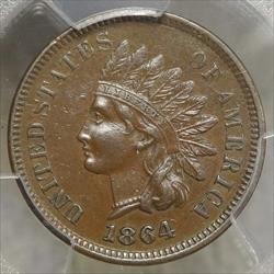 1864-L Indian Cent, PCGS AU-55, RPD, Snow-15, Well Struck