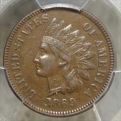 1869 Indian Cent, Semi Key Date, PCGS XF-45