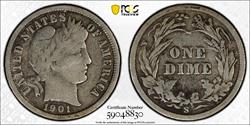 1901-S Barber Dime, Semi Key Date, PCGS Fine-12
