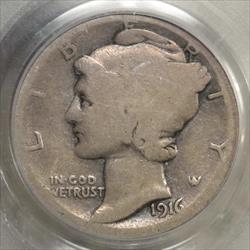 1916-D Mercury Dime, PCGS/CAC AG-3, Nice for Grade