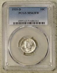 1935-D Mercury Dime, Choice Uncirculated, PCGS MS-63FB