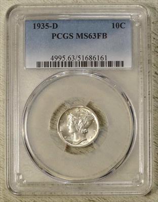 1935-D Mercury Dime, Choice Uncirculated, PCGS MS-63FB