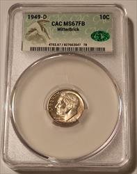 1949 D Roosevelt Dime MS67 FB CACG WitterBrick Chandler Signed