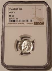 1963 Roosevelt Dime DDR FS-804 Proof PF69 NGC