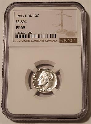 1963 Roosevelt Dime DDR FS-804 Proof PF69 NGC