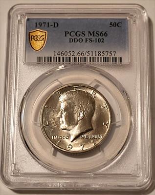 1971 D Kennedy Half Dollar DDO FS-102 MS66 PCGS GSH