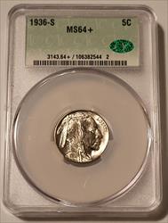 1936 S Buffalo Nickel MS64+ CACG
