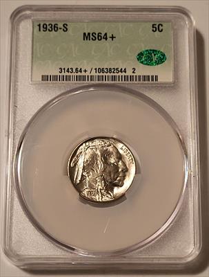 1936 S Buffalo Nickel MS64+ CACG