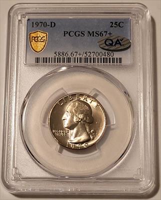 1970 D Washington Quarter MS67+ PCGS GSH QA Sticker