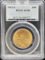 1912-S $10 Indian AU58 PCGS