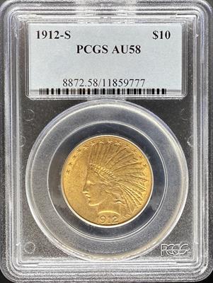 1912-S $10 Indian AU58 PCGS
