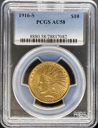 1916-S $10 Indian AU58 PCGS