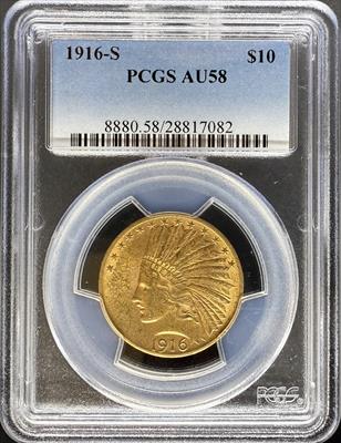 1916-S $10 Indian AU58 PCGS