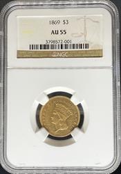 1869 $3 Princess AU55 NGC